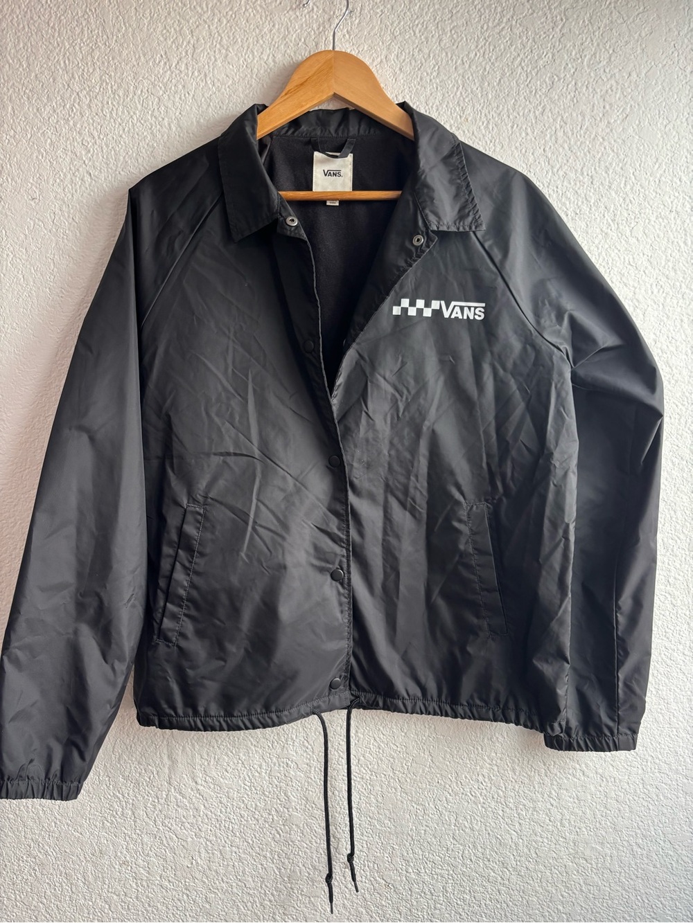 Vans Black Coach Windbreaker White Checker Logo Large
